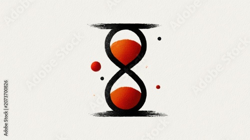 Minimalist hourglass illustration with textured orange sand particles representing time passing concept art design
