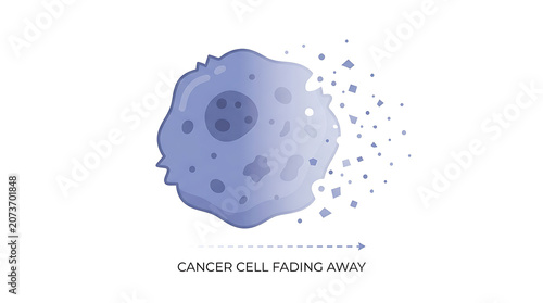 Cancer cell fading away with particles disintegrating slowly