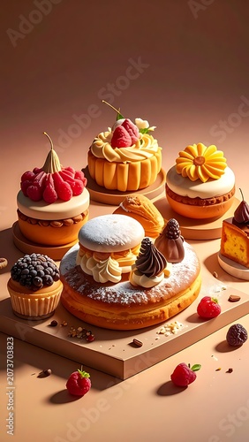A tantalizing assortment of assorted pastries on a wooden board