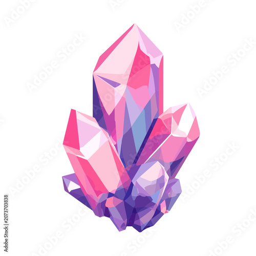 Low Poly Pink and Purple Crystal Cluster Vector