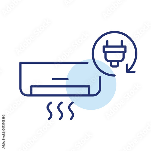 Ac unit and plug in renew arrow. Instant cooling, sustainable climate control. Pixel perfect, editable stroke vector icon