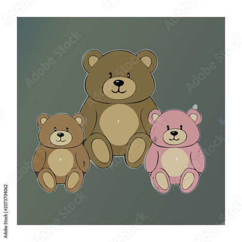 Three Cute Teddy Bears in Flat Design