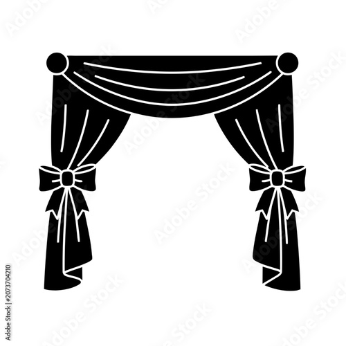 Black and white curtain with tiebacks vector illustration