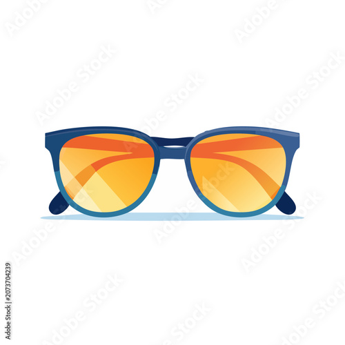 Blue Sunglasses with Gradient Orange Lenses Vector