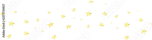 A collection of shiny golden stars scattered in a horizontal line, perfect for festive holiday designs, celebrations, and magical graphic elements.