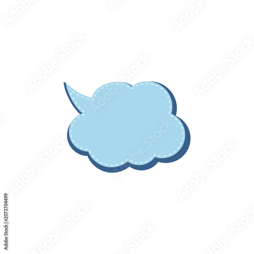 Blue Cloud Speech Bubble Vector Illustration with Dashed Stitched Border