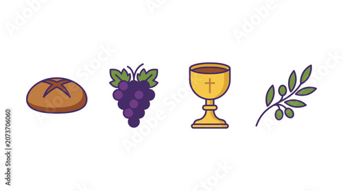 Obraz na plátne Bread wine chalice and olive branch.