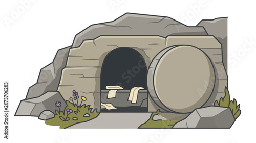 Fotografie Tomb with stone rolled away.