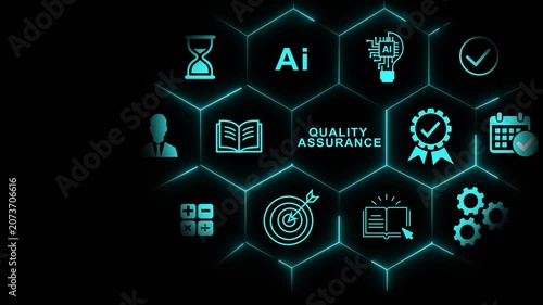 Assurance and ai technology concept with digital hexagon automated testing and software development process infographic animation