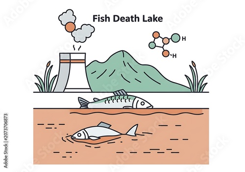 環境汚染 死んだ魚 湖 イラスト