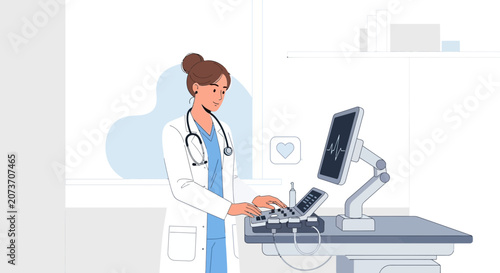 Doctor Performing Ultrasound Scan with Modern Medical Equipment in Clinic