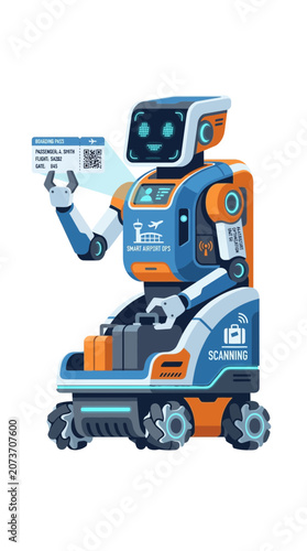 Autonomous Smart Airport Service Robot Holding Boarding Pass and Carrying Luggage