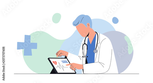 Doctor using tablet with ECG graph, modern healthcare technology