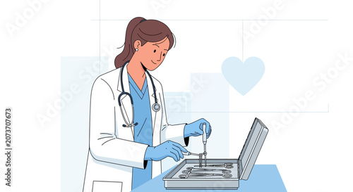 Doctor with Medical Instruments in Case, Illustration