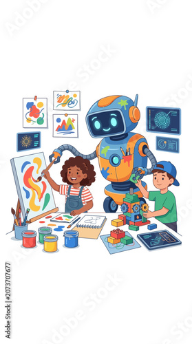Children Learning Art and Engineering with a Helpful Robot Companion in a Future Classroom