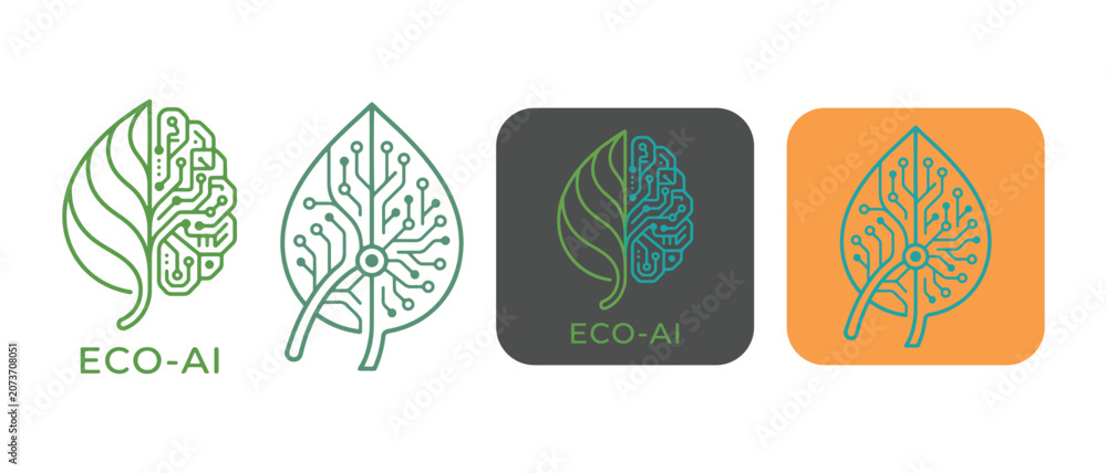 Obraz premium Abstract logo combining nature and technology for ecological artificial intelligence concepts