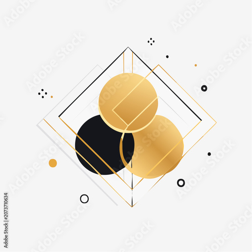 Abstract Geometric Design with Gold and Black Circles