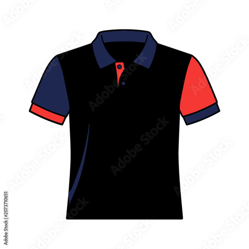 Black Polo Shirt with Red and Blue Accents Vector