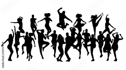 Εκτύπωση καμβά Group of people dancing and playing brass instruments together isolated on trans