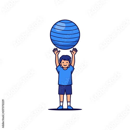 Young Person Demonstrating Balance And Fitness With An Exercise Ball In A Simple Illustration