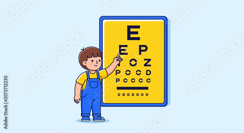 Youngster Checking Eyesight, Pointing to the Letter on Eye Test Chart for Optometry