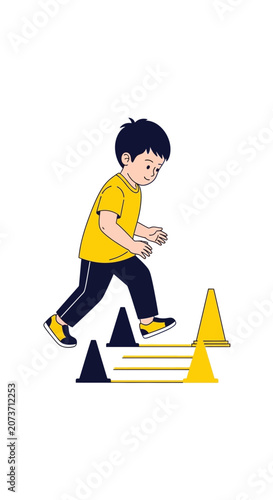 Youngster Navigating Obstacle Course Depicting Agility and Sporting Achievement Through Playful
