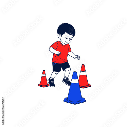 Youngster Navigating Obstacles: An Energetic Illustration of Childhood Activity and Playfulness