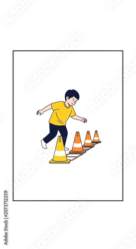 Youngster Navigating Obstacles, Mastering Balance, Exercising Coordination, Achieving Agility, and