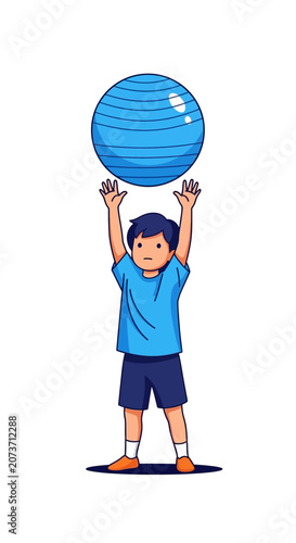 Youngster Engaged In Sport Exercises With A Blue Ball And Sporting Attire In An Illustration