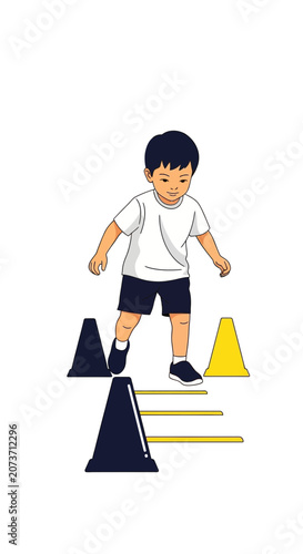 Youngster Navigating Obstacles: A Dynamic Depiction of Childish Agility and Skillful Coordination