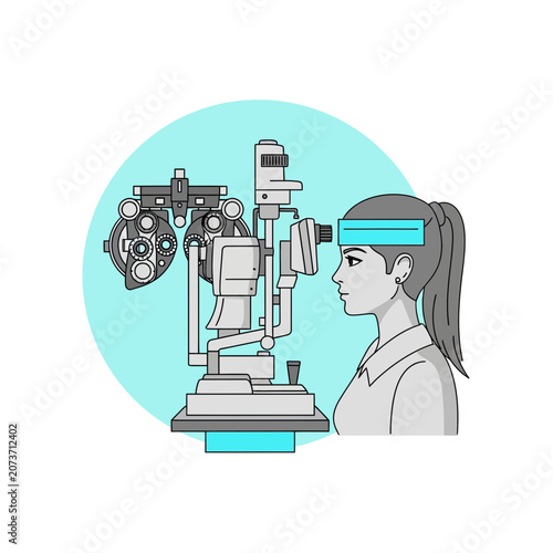 Woman Undergoing Eye Examination with Specialized Equipment for Vision Assessment and Diagnosis
