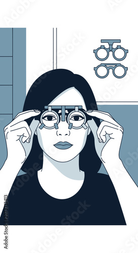 Woman Undergoing Eye Examination with Specialized Equipment for Vision Correction and Clarity Check