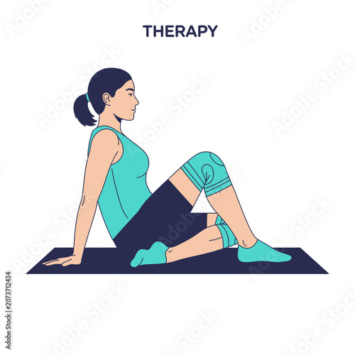 Woman Undergoing Knee Therapy Exercises While Reclining On A Yoga Mat For Physical Recovery