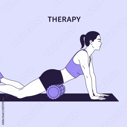 Woman Undergoing Therapeutic Exercise Using Foam Roller for Muscle Tension and Pain Relief