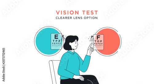 Woman Undergoing Vision Examination With An Optometrist and Eye Chart Illustration