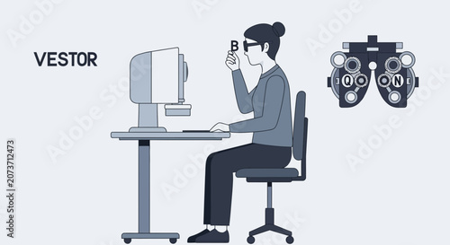 Woman Undergoing Vision Test in an Optometry Clinic Using Modern Equipment for Analysis