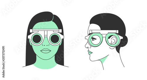 Woman Undergoing Vision Test Illustration Depicting Ophthalmology Examination Procedures