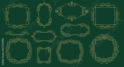 Ornate Decorative Frames Collection: Vintage Flourishes on Green Background