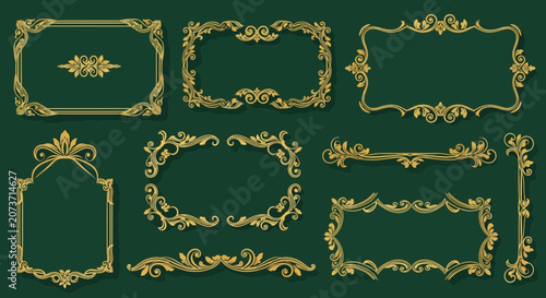 Ornate gold vintage frame collection on dark green background