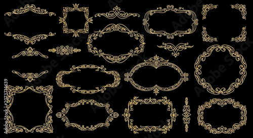 Ornate Golden Frames Collection on Black Background