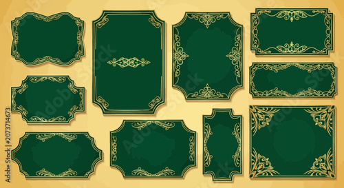 Ornate Green Frames with Gold Borders - Decorative Borders and Labels