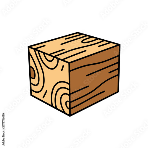 Wooden cube with visible grain and tree rings