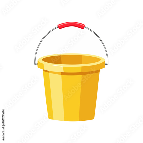 Yellow plastic bucket with red handle vector illustration