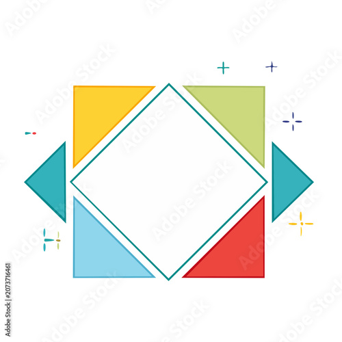 Abstract geometric shape with colorful triangles and copy space