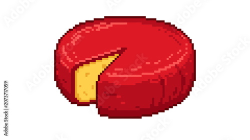 Pixel Art Red Waxed Cheese Wheel Slice.