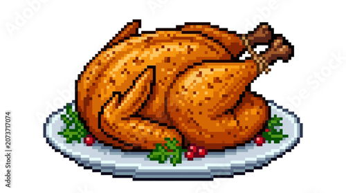 Pixel Art Roasted Chicken Dinner Platter.