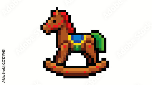 Pixel Art Rocking Horse Toy Illustration.