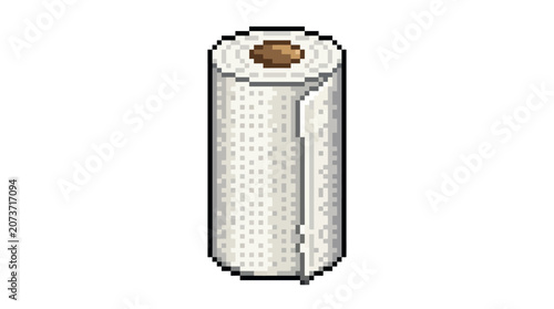 Pixel Art Roll of Paper Towels Isolated.