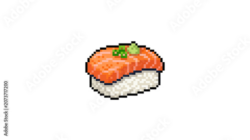 Pixel Art Salmon Nigiri Sushi with Wasabi.