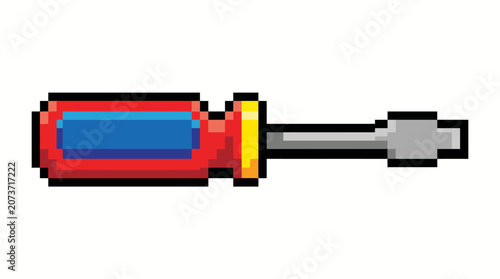 Pixel Art Screwdriver Tool Icon Isolated White Background.